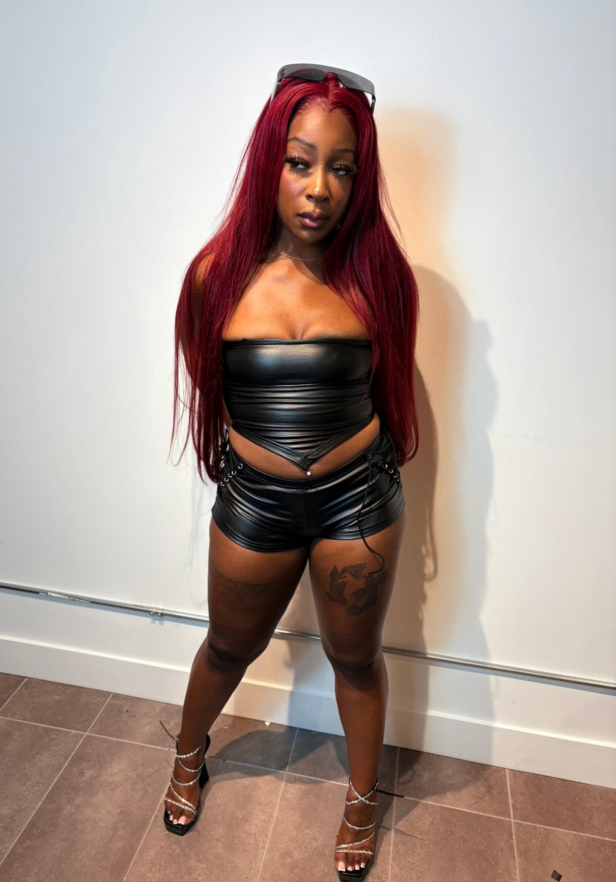 Midnight Faux Leather Tube Top & Shorts Set 🖤