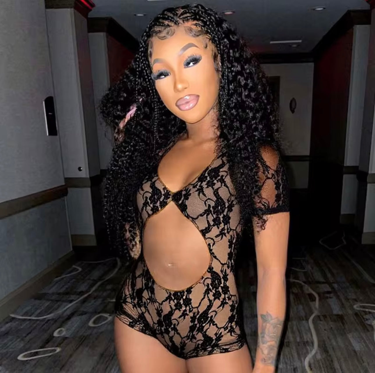 Cut Deep | Chocolate Lace Peek-A-Boo Romper'