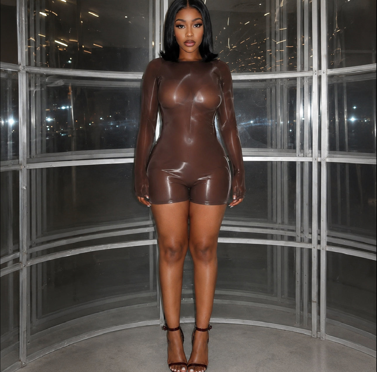 Sheer Sculpt romper  (Brown)