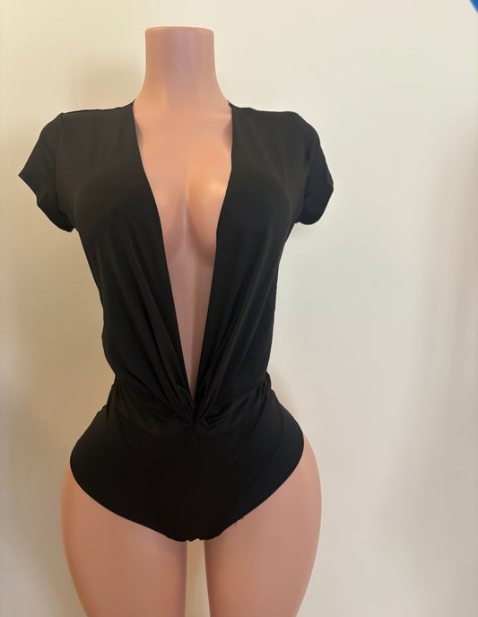 Deep V Black Bodysuit