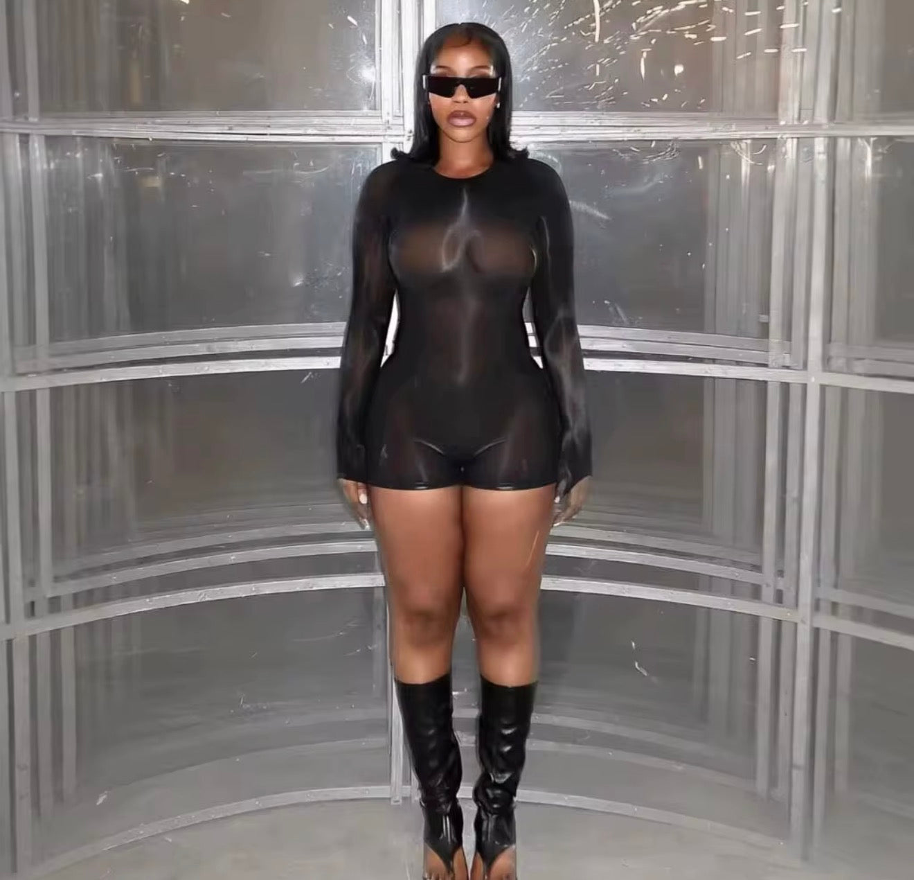 Sheer Sculpt romper  (Black)