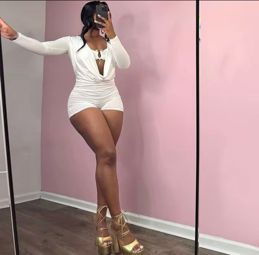 Deep Plunge Long Sleeve Romper
