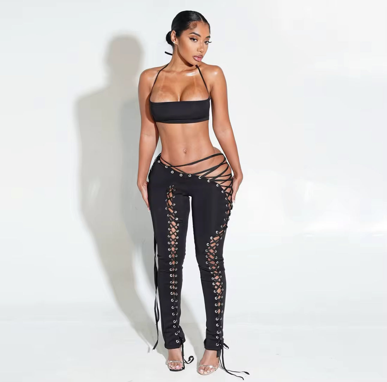 Black Lace-Up Two Piece Set