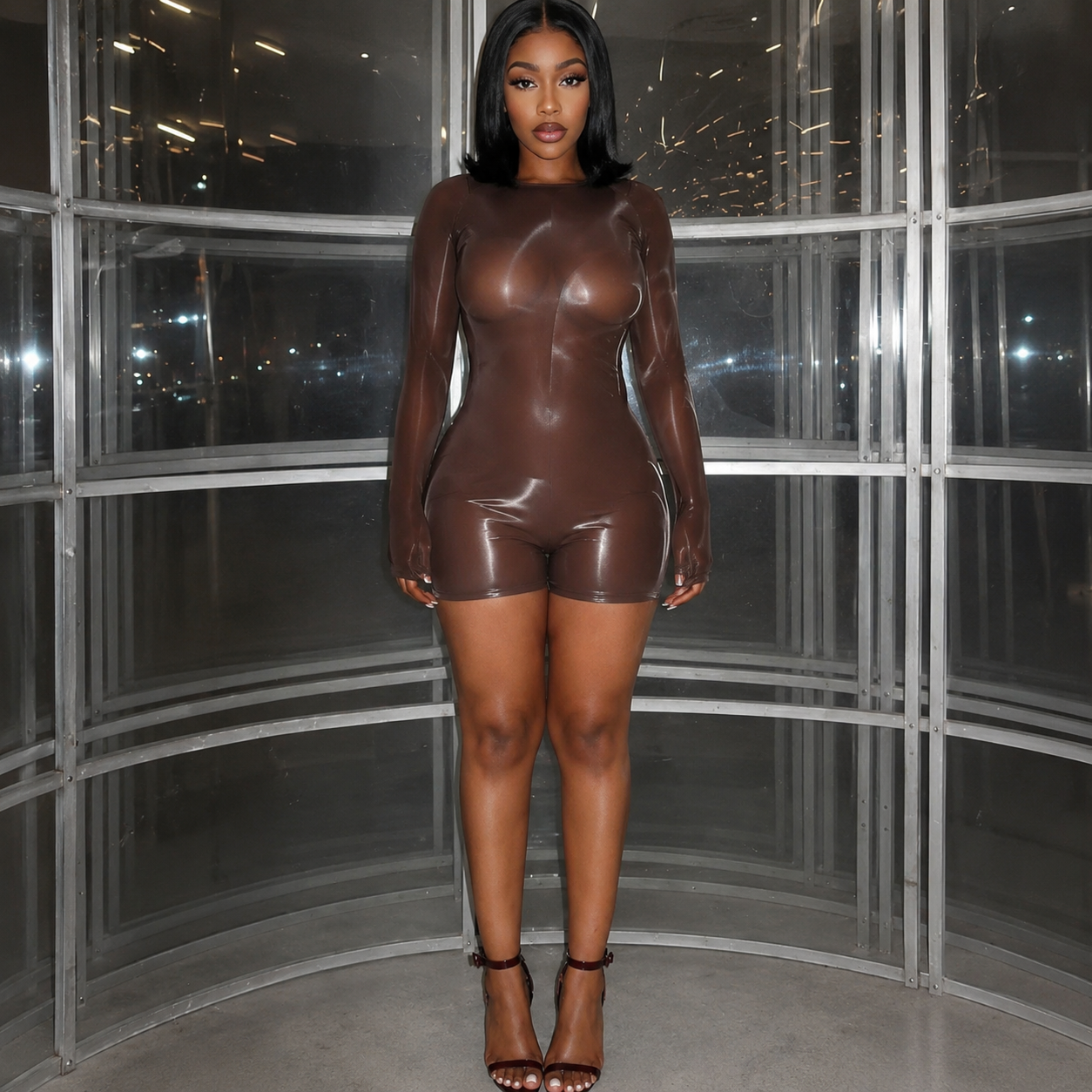 Sheer Sculpt romper  (Brown)