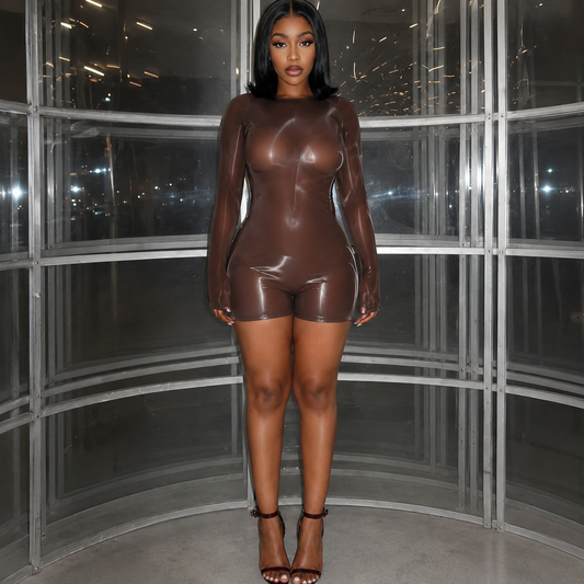 Sheer Sculpt romper  (Brown)