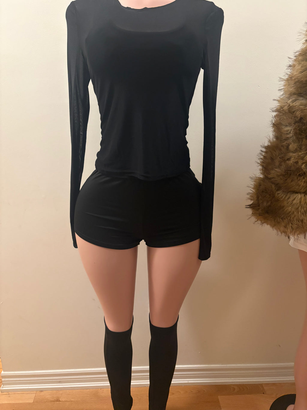 Black Mesh Long Sleeve Set
