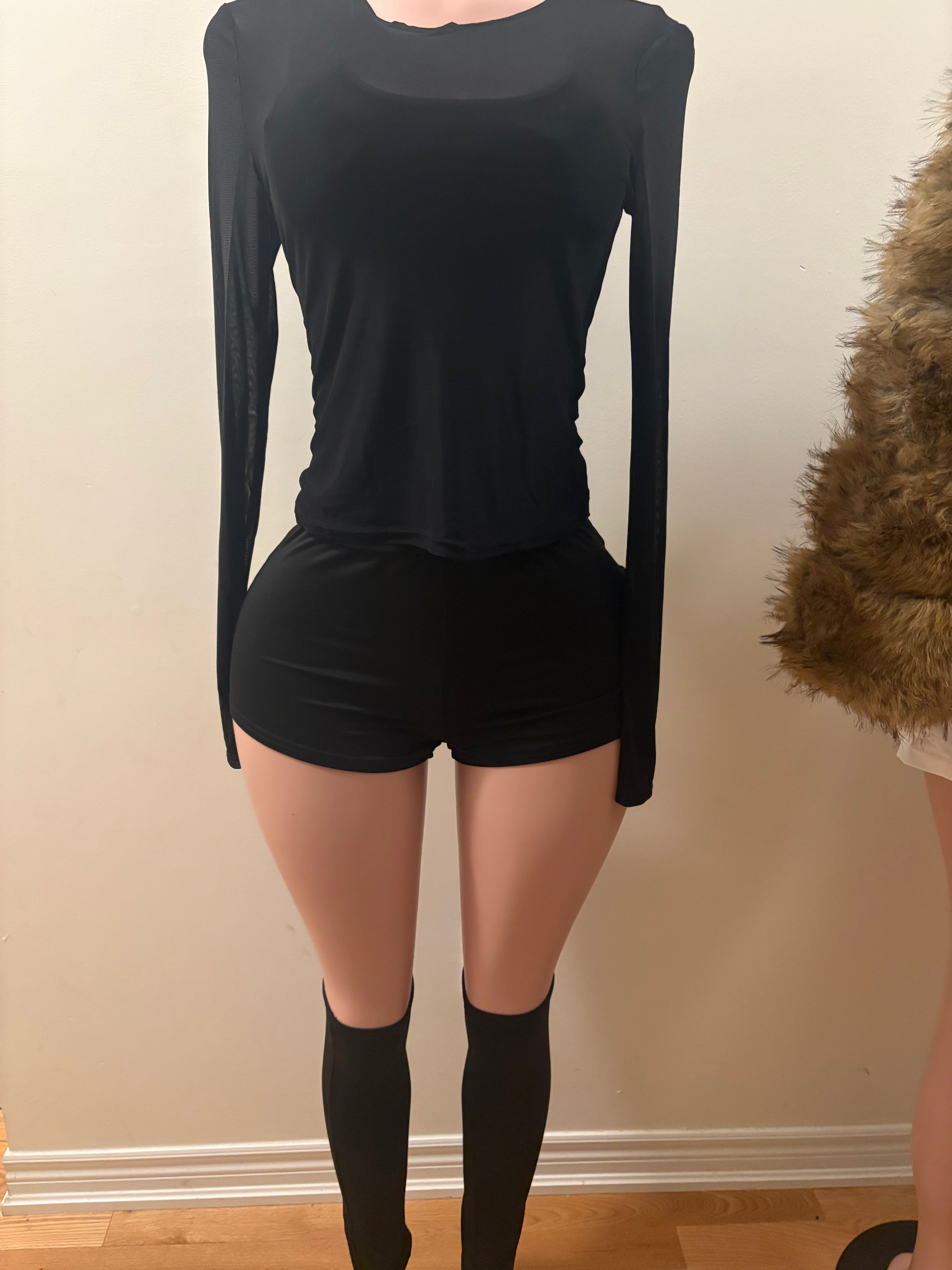 Black Mesh Long Sleeve Set