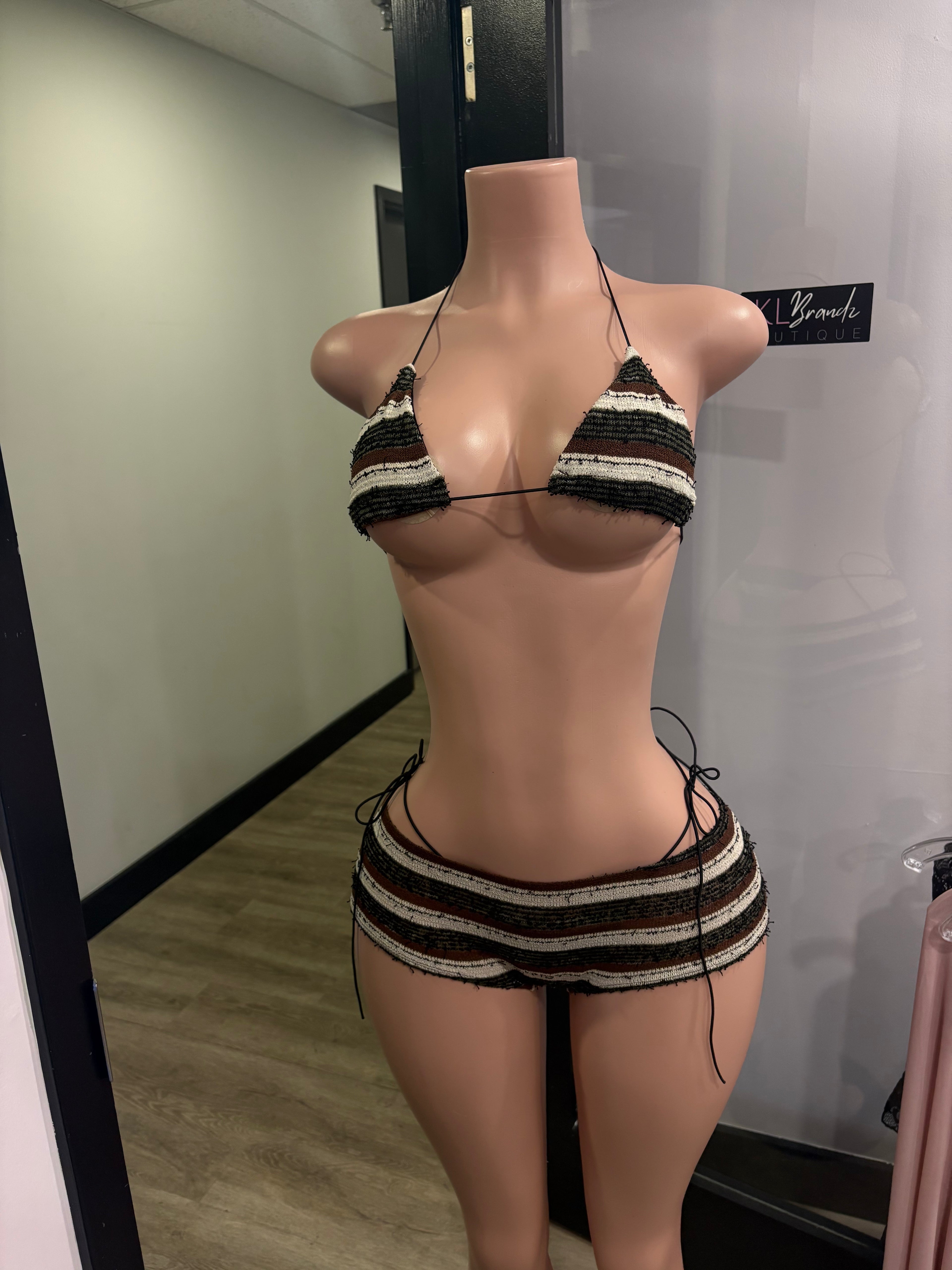 Striped Knit Bikini + Mini Skirt Cover-Up