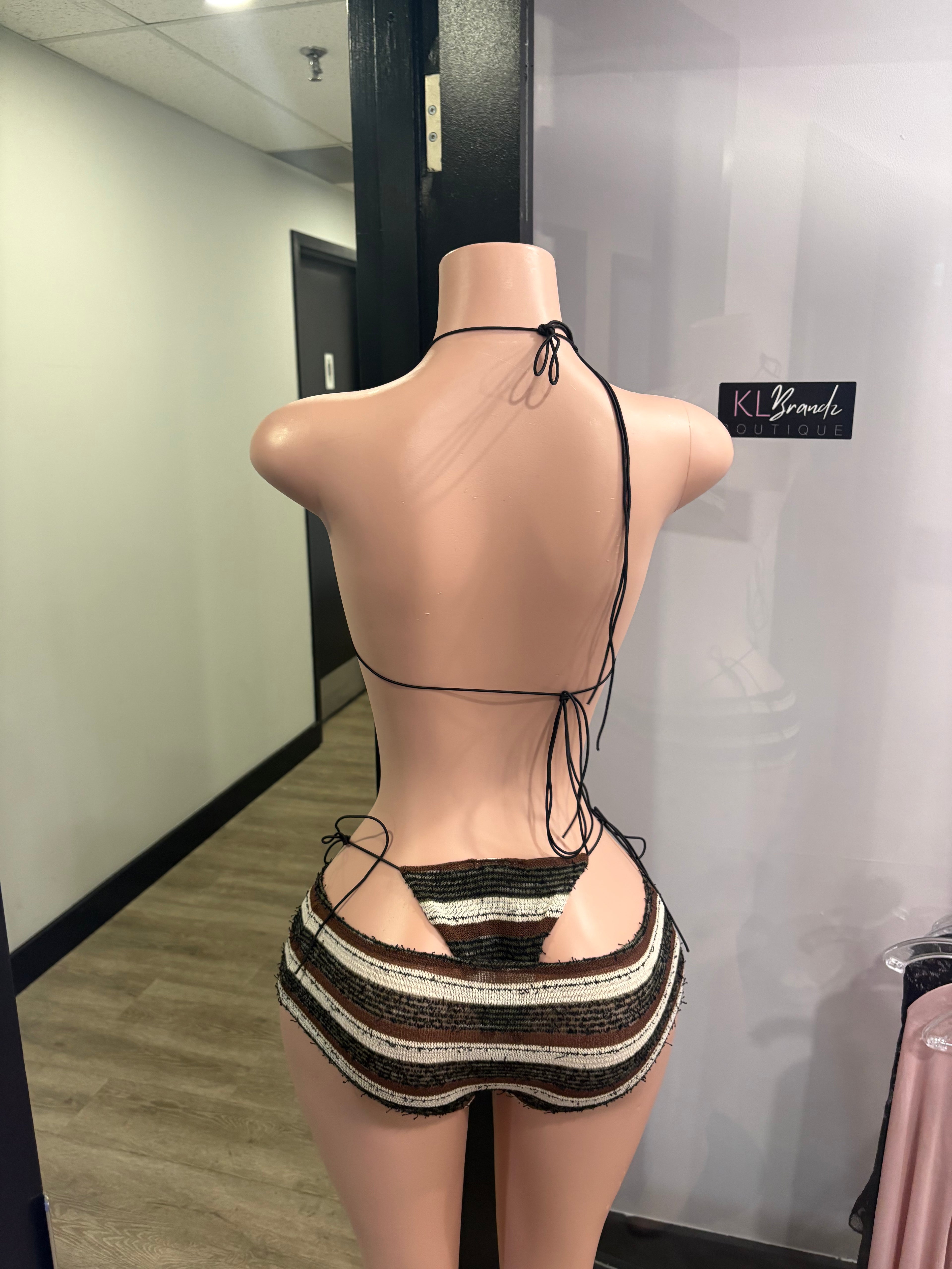 Striped Knit Bikini + Mini Skirt Cover-Up