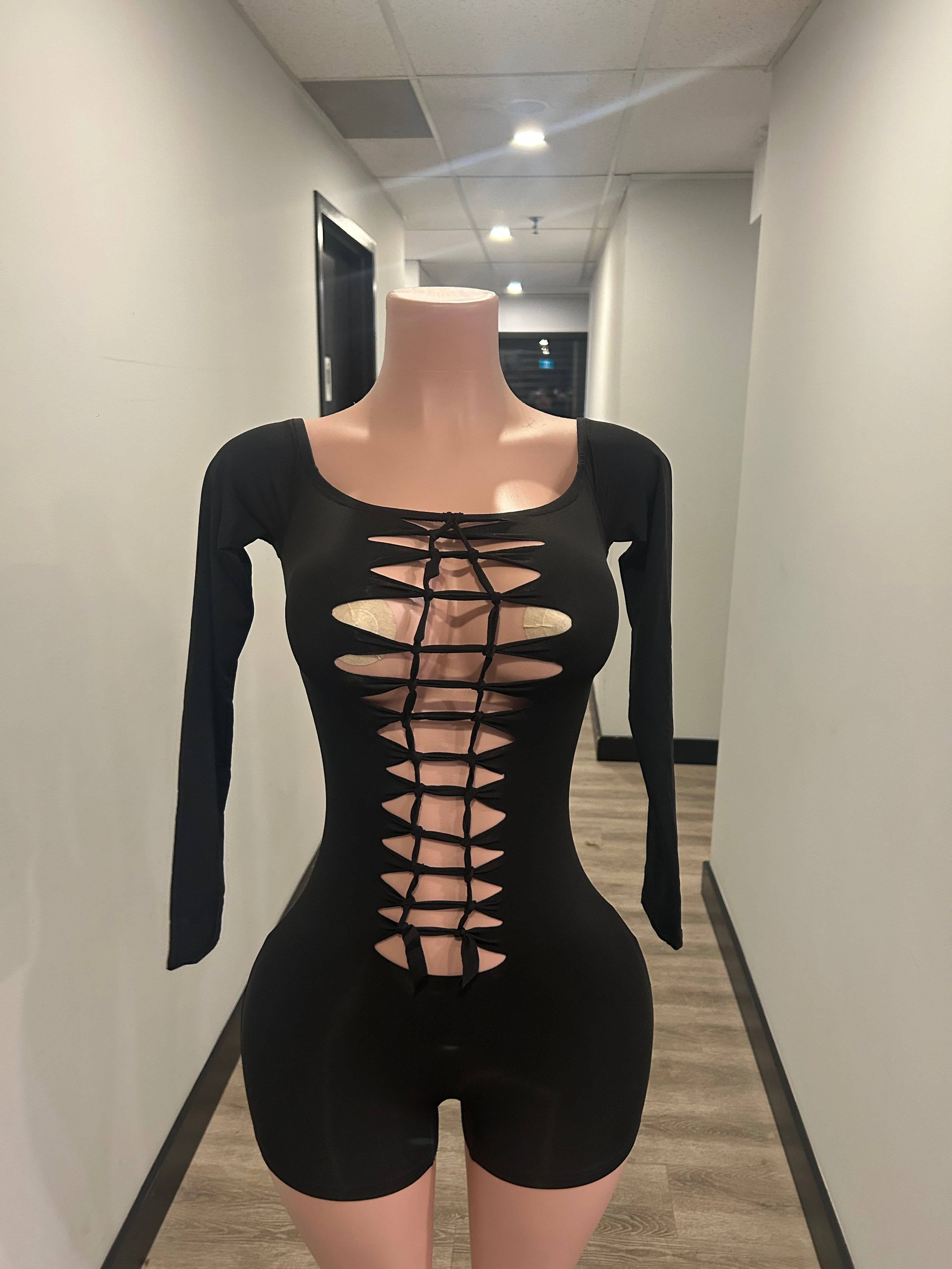 Lace-Up Long Sleeve Romper