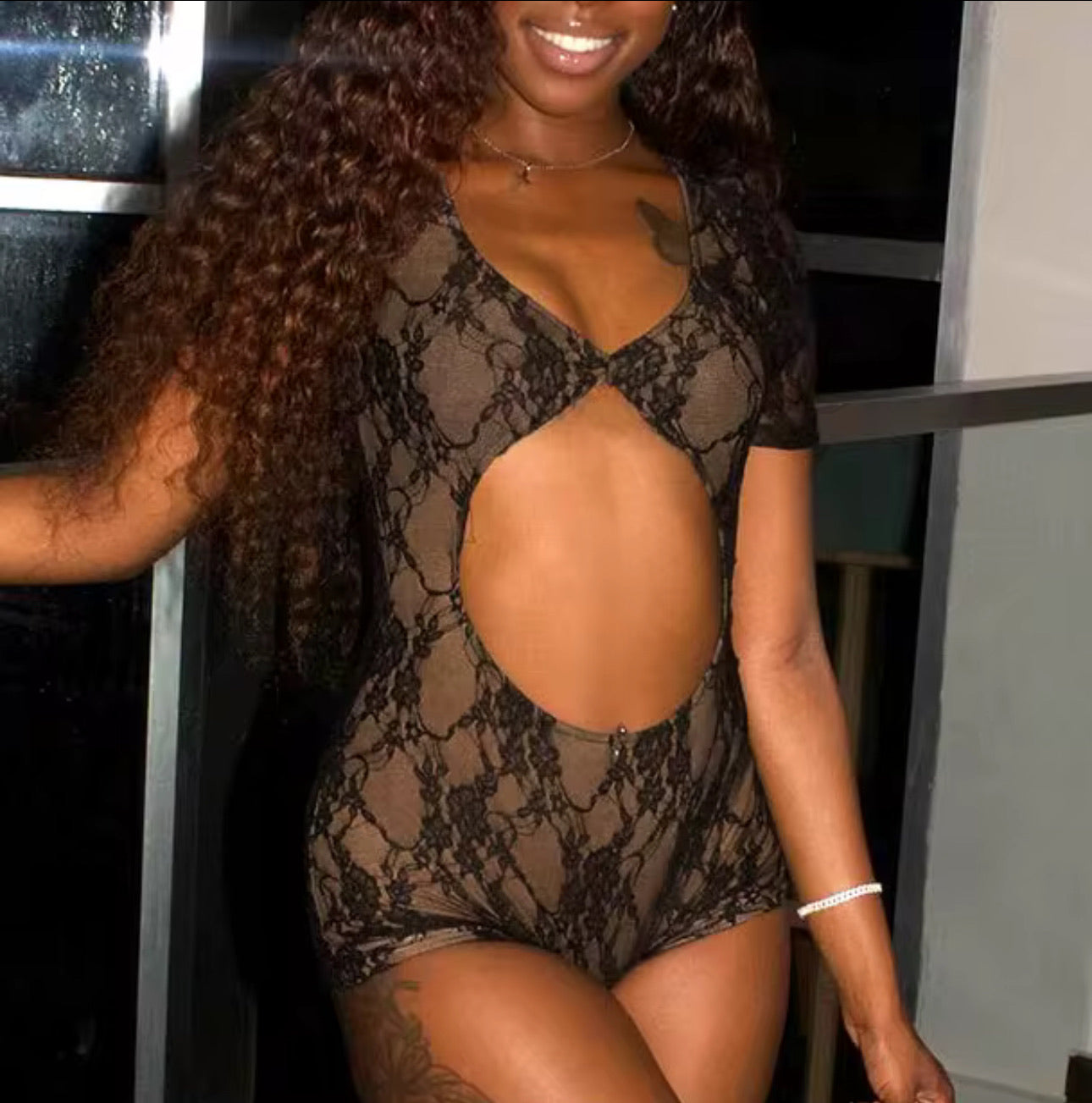 Cut Deep | Chocolate Lace Peek-A-Boo Romper'