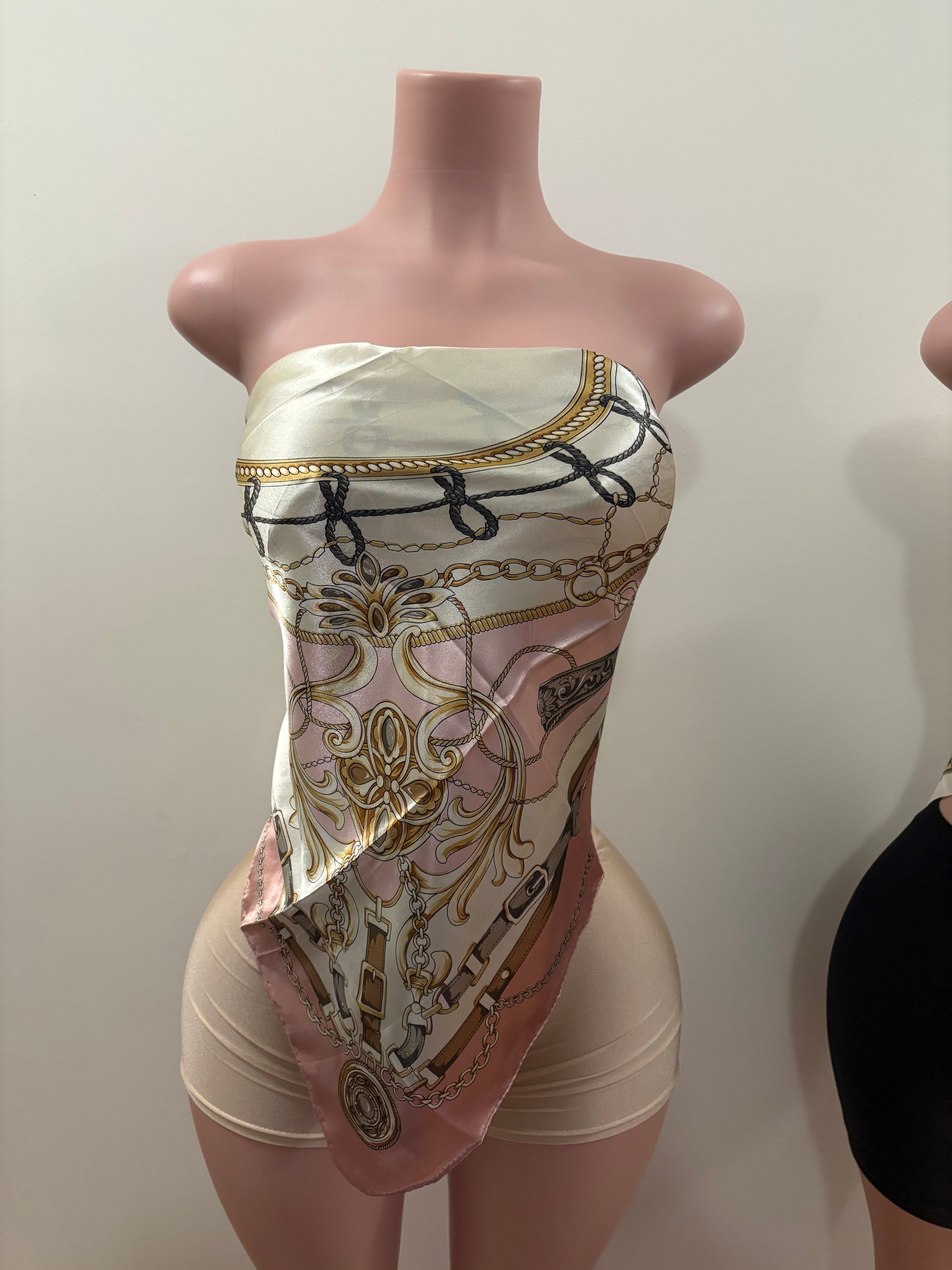 Royal Silk Scarf Top (Pink & Gold Chains)