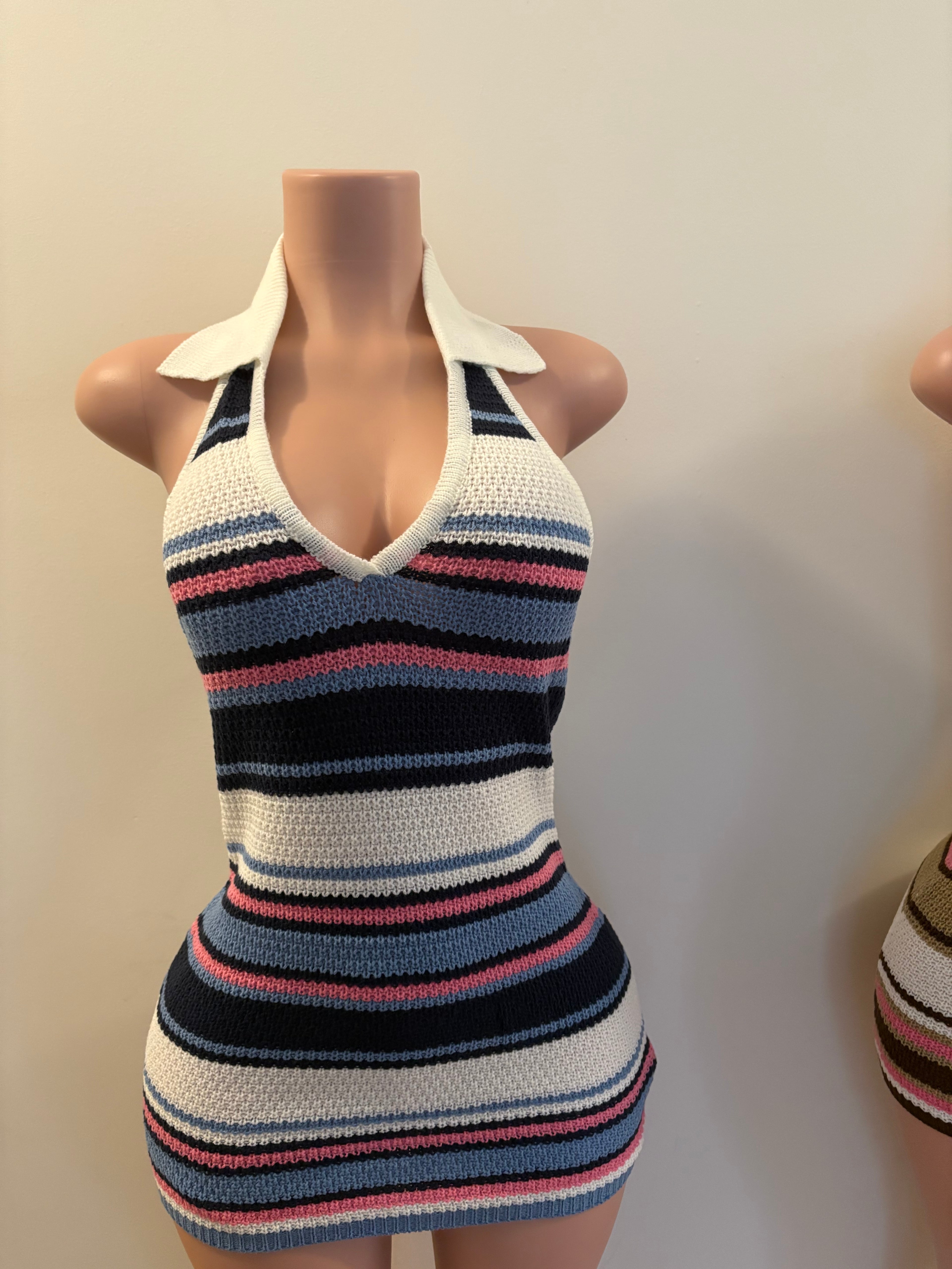 Coastal Cutie | Striped Knit Halter Dress