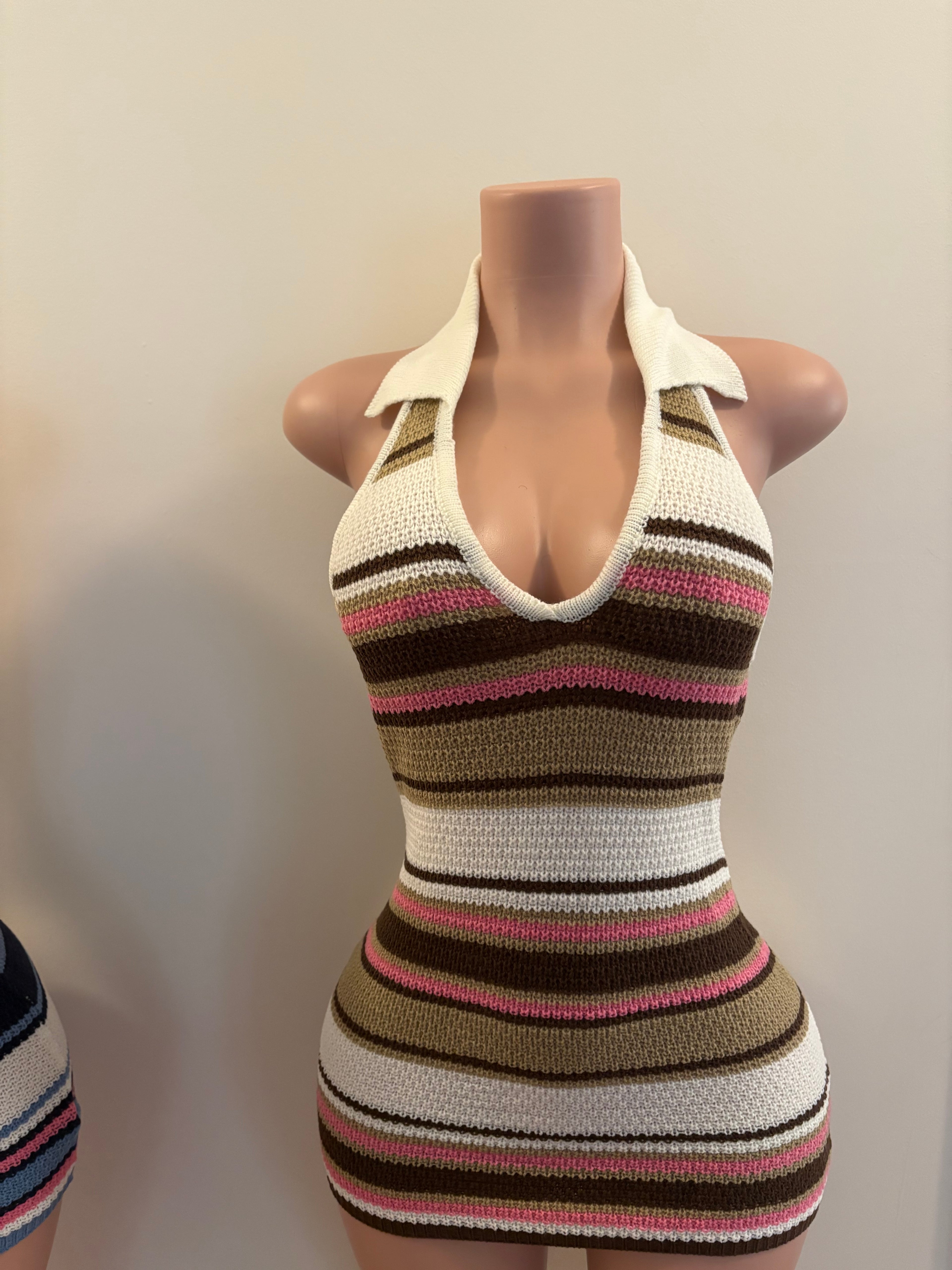 Coastal Cutie | Striped Knit Halter Dress