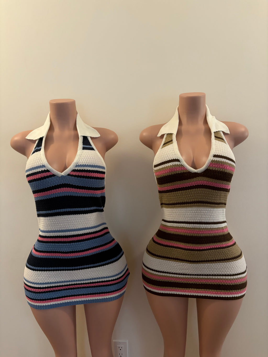 Coastal Cutie | Striped Knit Halter Dress