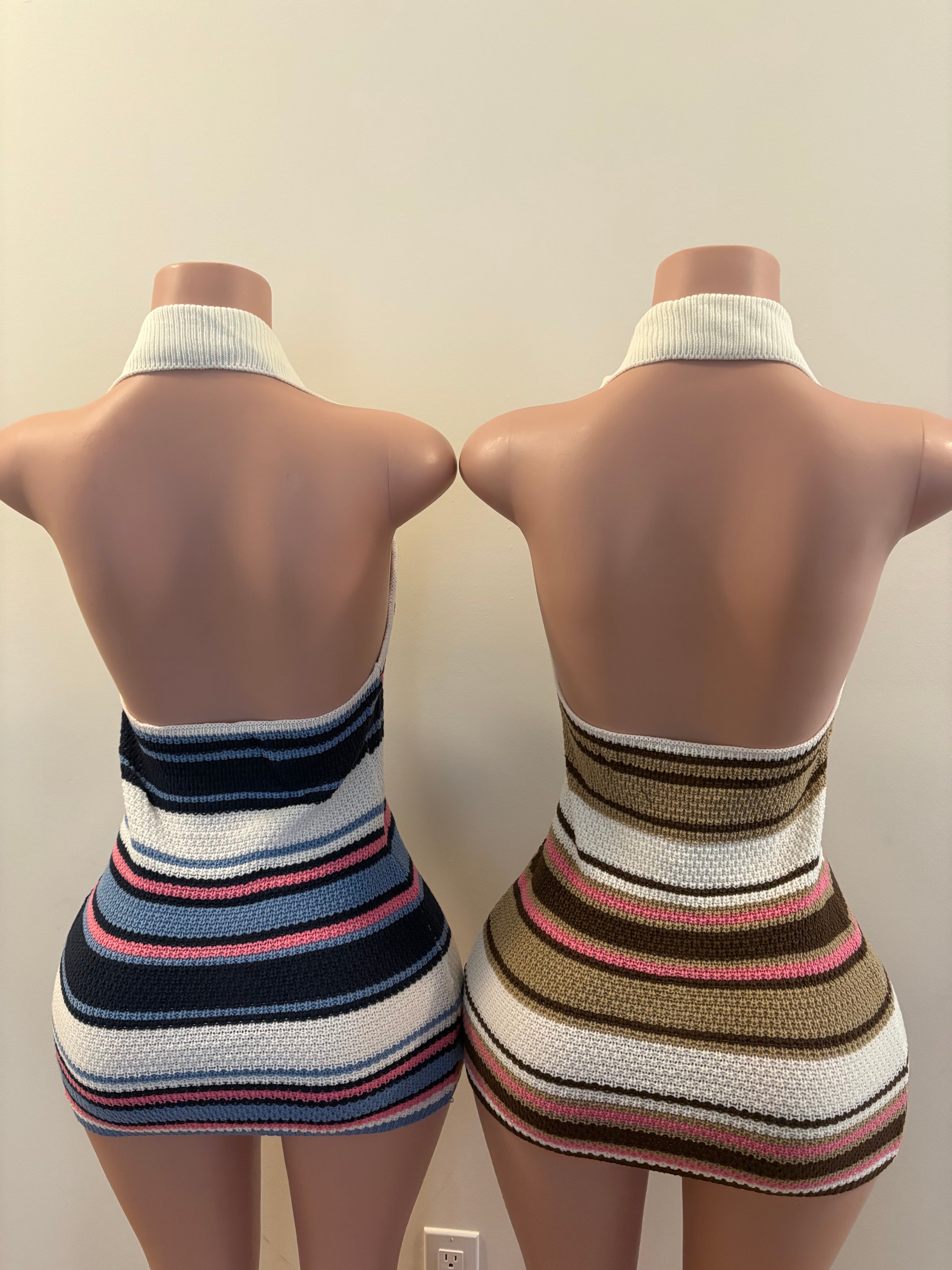 Coastal Cutie | Striped Knit Halter Dress
