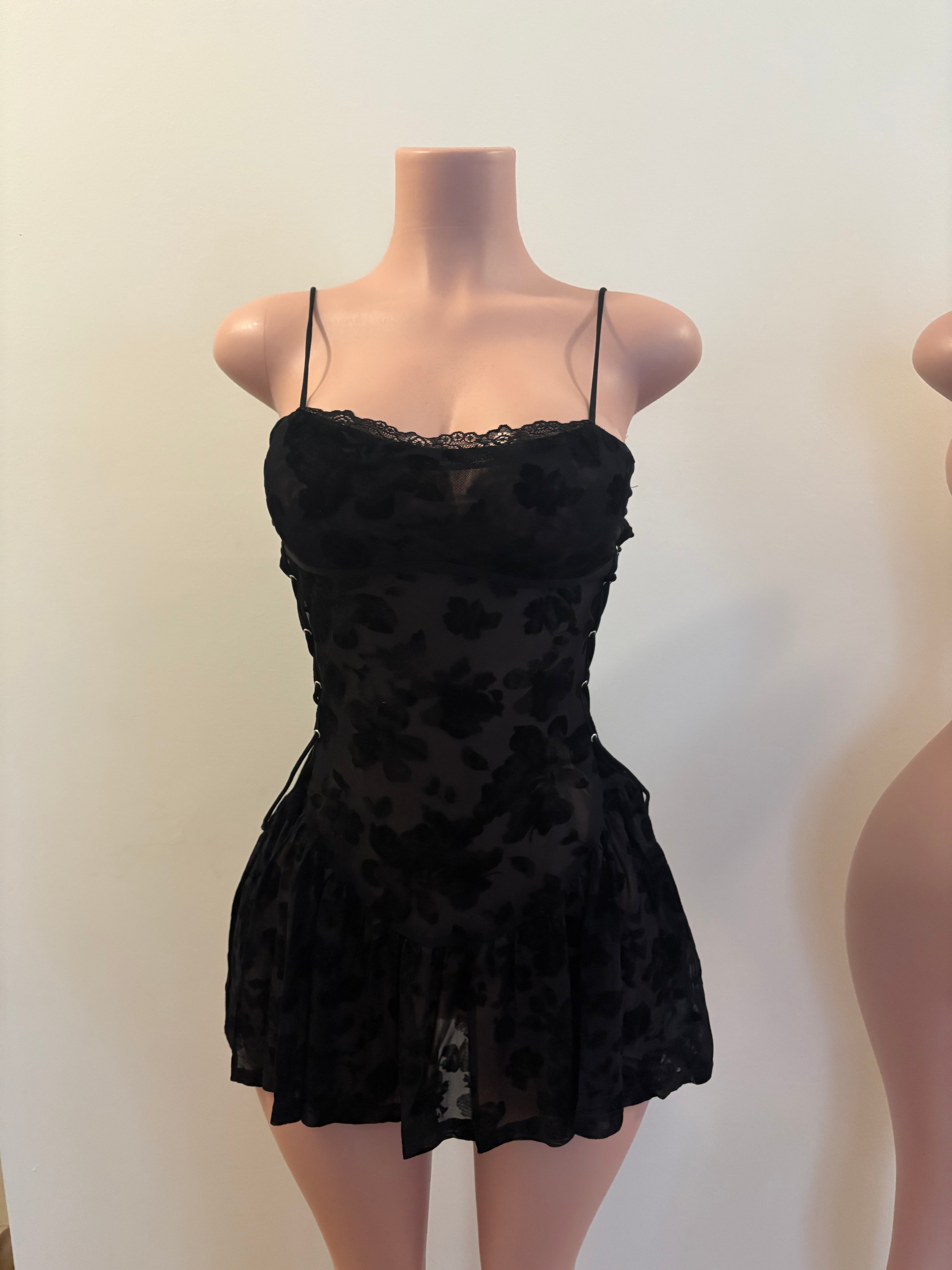 Velvet Rose | Black Floral Mesh Mini Dress