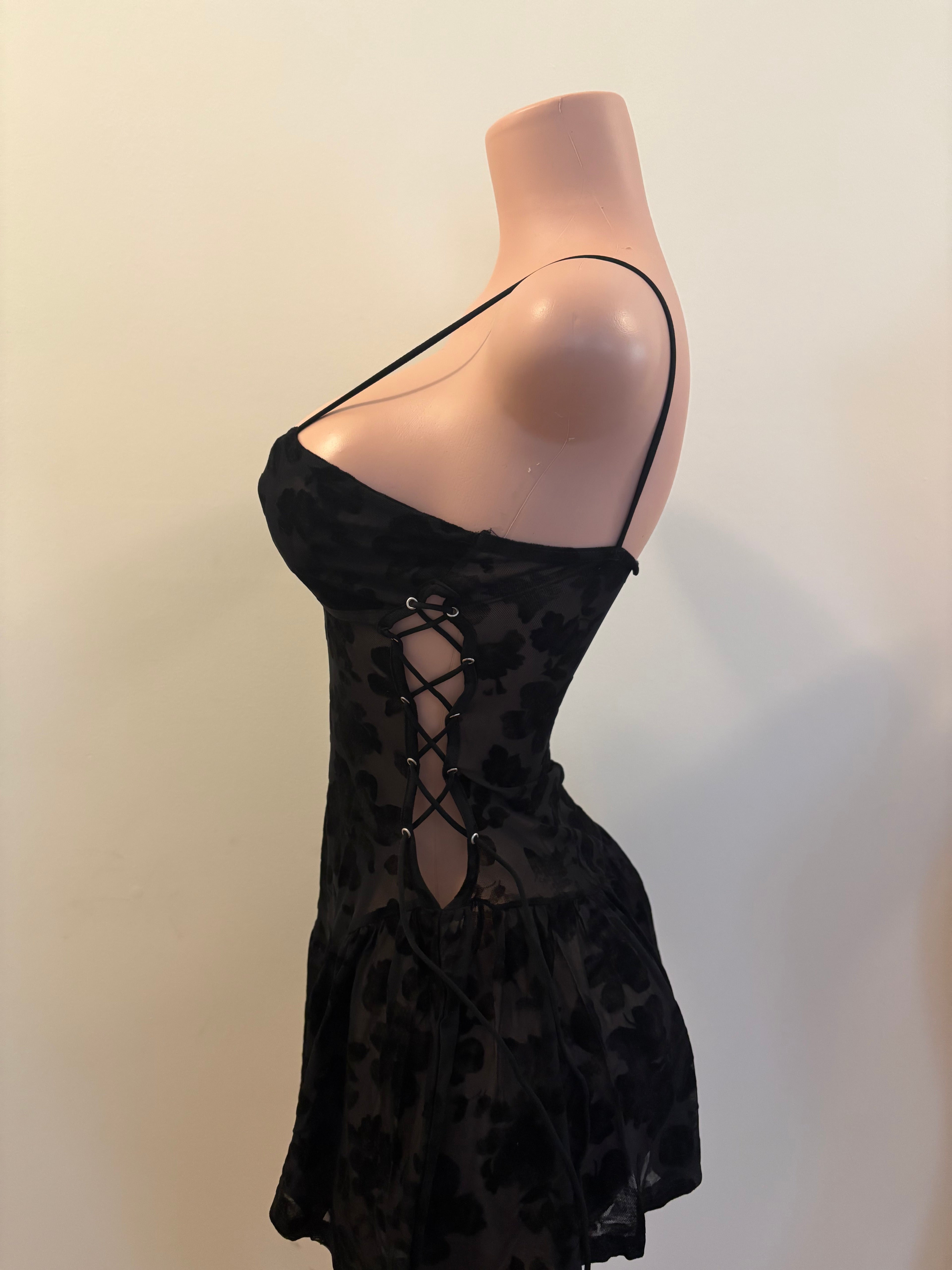 Velvet Rose | Black Floral Mesh Mini Dress