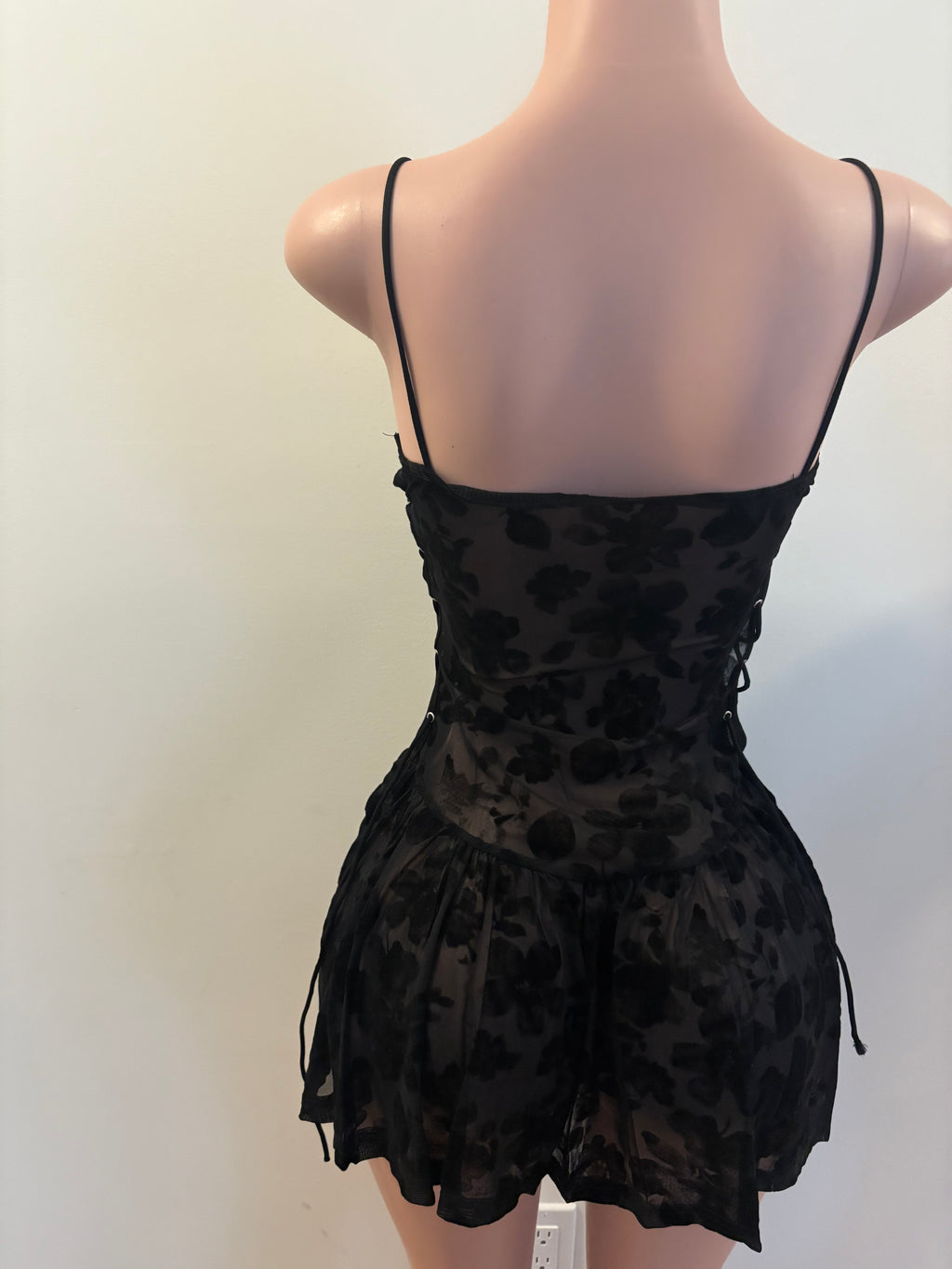 Velvet Rose | Black Floral Mesh Mini Dress