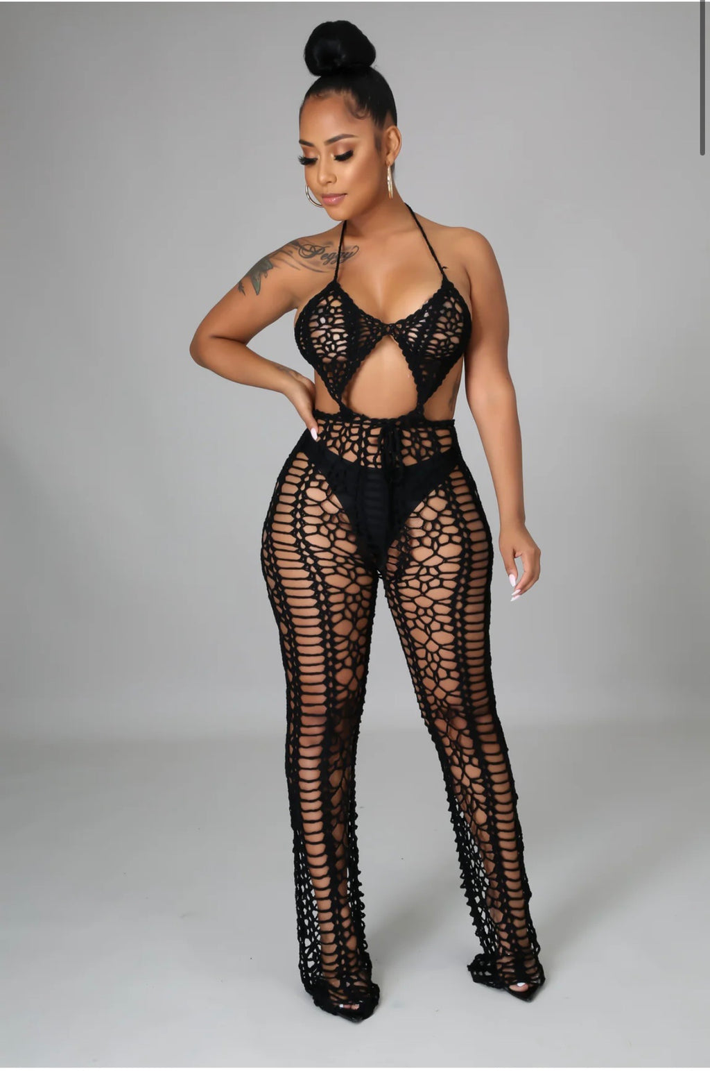 Midnight Net Lace-Up Jumpsuit