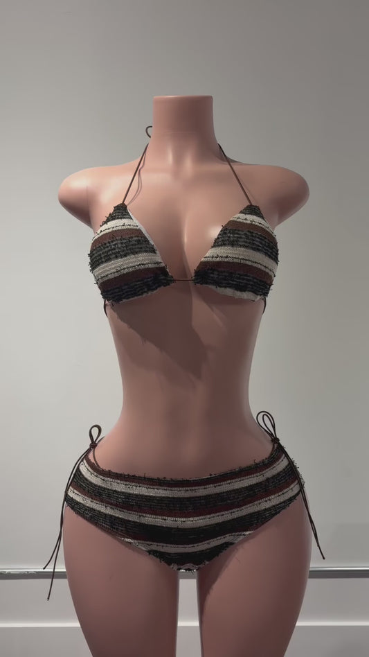 Striped Knit Bikini + Mini Skirt Cover-Up